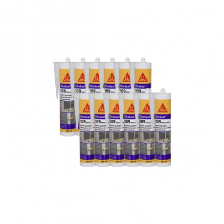 Lot de 12 mastic silicone SIKA SikaSeal 109 Menuiserie - Blanc PVC - 300ml