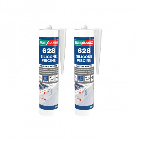 Lot de 2 mastics silicones neutres PAREXLANKO 628 Silicone Piscine - Blanc - 300ml