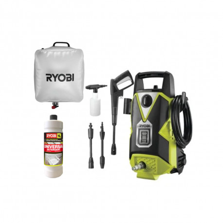 Pack RYOBI Nettoyeur haute pression 110 Bars - 1500W - RPW110B - Poche à eau 20L - Détergent universel