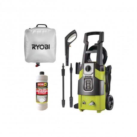 Pack RYOBI Nettoyeur haute pression 120 Bars - 1800W - RPW120B - Poche à eau 20L - Détergent universel