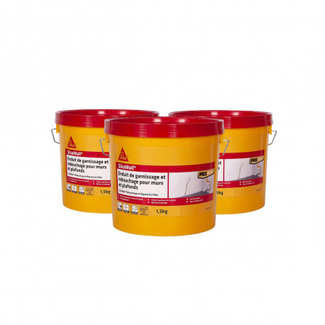 Lot de 3 enduits de garnissage SIKA SikaWall Rebouchage et réparation pour murs et plafonds en pâte - 1,5Kg