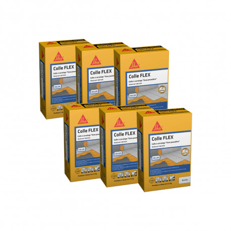 Lot de 6 colles à carrelage SIKA SikaCeram 200 Flex - Blanc - 2,5 kg