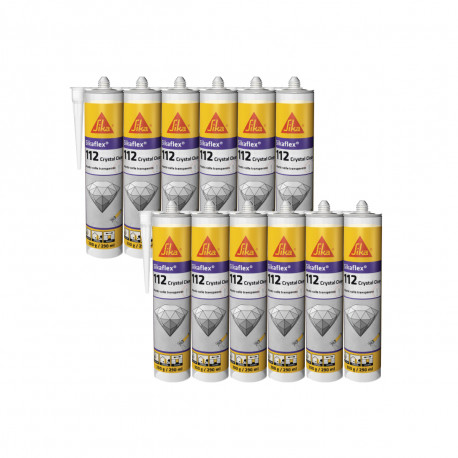 Lot de 12 colles mastic SIKA Sikaflex-112 Crystal clear - Transparent - 290ml