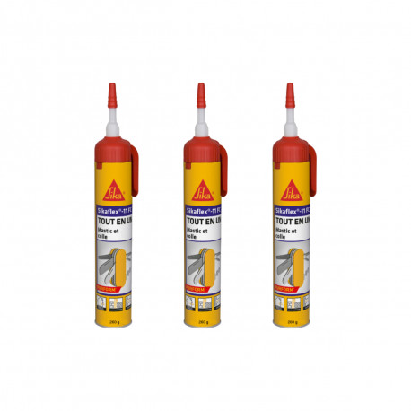 Lot de 3 mastics colle multi-usages SIKA Sikaflex 11 FC Purform - sans pistolet - Blanc - 260 g