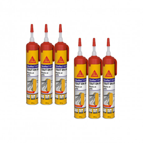 Lot de 6 mastics colle multi-usages SIKA Sikaflex 11 FC Purform - sans pistolet - Blanc - 260 g