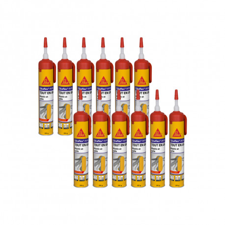 Lot de 12 mastics colle multi-usages SIKA Sikaflex 11 FC Purform - sans pistolet - Blanc - 260 g