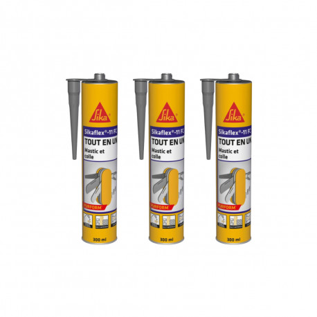 Lot de 3 mastics colle multi-usages SIKA Sikaflex 11 FC Purform - Gris béton - 300 ml