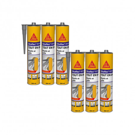 Lot de 6 mastics colle multi-usages SIKA Sikaflex 11 FC Purform - Gris béton - 300 ml
