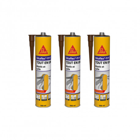 Lot de 3 mastics colle multi-usages SIKA Sikaflex 11 FC Purform - Marron - 300 ml