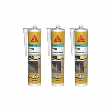 Lot de 3 mastics élastiques silicone - SIKA Sikasil G - Transparent - 300ml