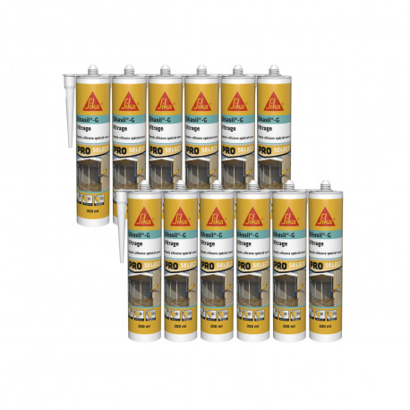 Lot de 12 mastics élastiques silicone - SIKA Sikasil G - Transparent - 300ml