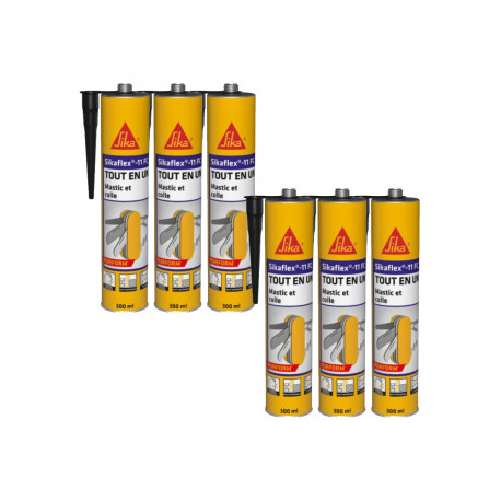 Lot de 6 mastics colles multi-usages SIKA Sikaflex 11 FC Purform - Noir - 300ml