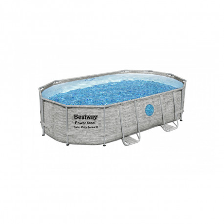 Piscine tubulaire ovale BESTWAY - 488 x 305 x 100 cm - 10 949 L - motif rotin - Power Steel - SwimVista - 56946
