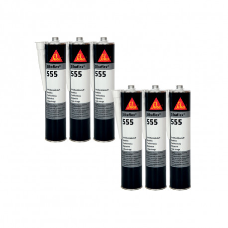Lot de 6 colles de vitrage SIKA Sikaflex 555 - Noir - 300ml