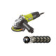 Pack RYOBI Meuleuse d'angle 800W 125mm RAG800-125GD1 - kit 7 disques diamant et à tronçonner