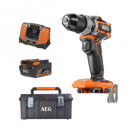 Pack AEG 18V - Perceuse percussion Brushless Subcompact - Batterie 4.0 Ah - Chargeur - Caisse de rangement