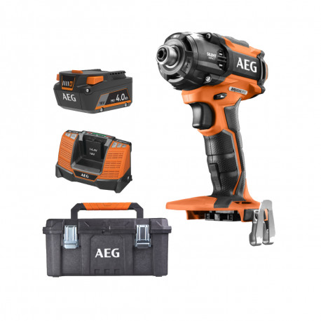 Pack AEG 18V - Visseuse à chocs oléopneumatique Brushless - Batterie 4.0 Ah - Chargeur - Caisse de rangement