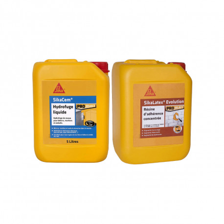 Pack Maçonnerie SIKA - Hydrofuge de masse liquide SikaCem 5L - Résine d'adhérence SikaLatex EVOLUTION 5L
