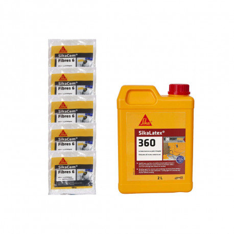Pack Maçonnerie SIKA - 5x SikaCem Fibre 6 150g - Résine d'accrochage SikaLatex 360 2L