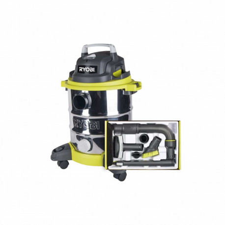 Pack RYOBI Aspirateur eau et poussière RYOBI 1250W - 20L - RVC-1220I-G - 6 accessoires nettoyage automobile