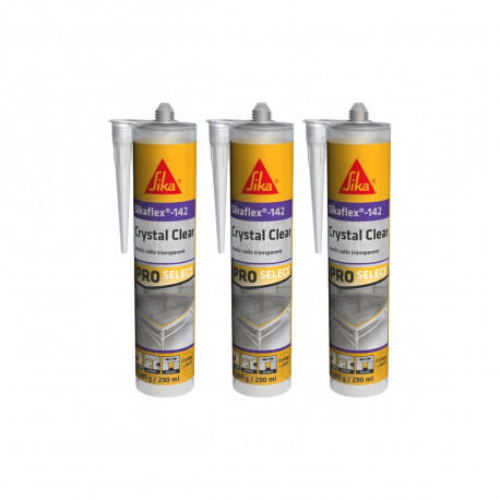 Lot de 3 colles mastic SIKA Sikaflex-142 Crystal clear - Transparent - 290 ml