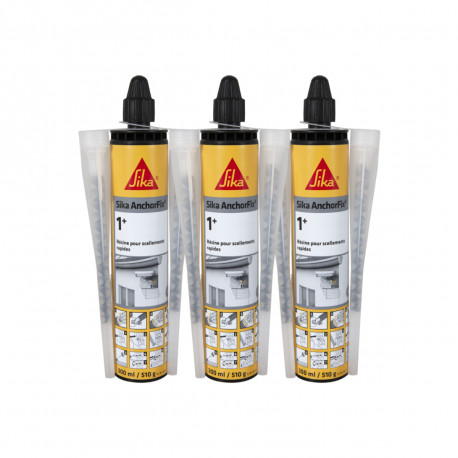Lot de 3 résines de scellement chimique rapide SIKA Anchorfix-1 Plus - Ton pierre - 300ml