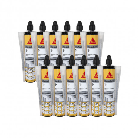 Lot de 12 résines de scellement chimique rapide SIKA Anchorfix-1 Plus - Ton pierre - 300ml