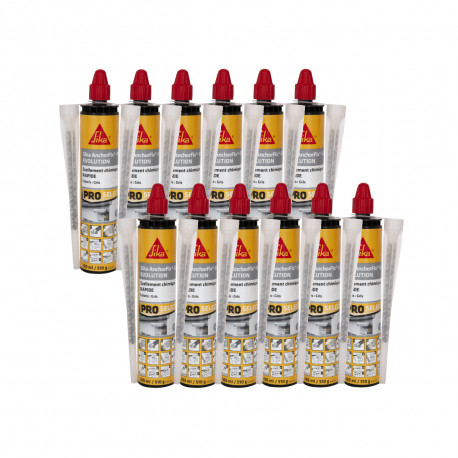 Lot de 12 résines de scellement chimique rapide SIKA Anchorfix-1 Evolution - Gris - 300ml