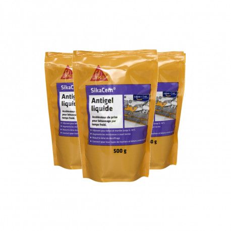 Lot de 3 antigels liquides SIKA SikaCem Accélérateur pour bétonnage par temps froid - 500 g
