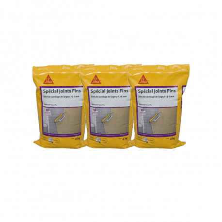 Lot de 3 mortiers pour joint de carrelage intérieur et extérieur prêt à gâcher - SIKA SikaCeram Joint Fin - Blanc - 4kg