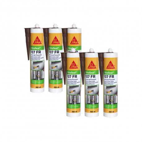 Lot de 6 mastics acryliques spécial façade - SIKA SikaSeal 107 Joints et Fissure - Acajou - 300ml