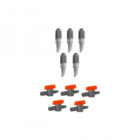 Pack GARDENA - Micro-asperseurs Micro-Drip 180° 5 pcs - Régulateur 5 pcs
