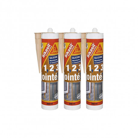 Lot de 3 mastics silicone SIKA Sikasil construction - Gris - 300ml