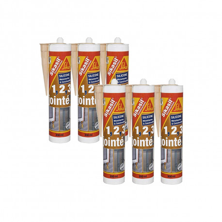 Lot de 6 mastics silicone SIKA Sikasil construction - Gris - 300ml