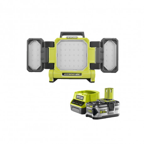 Pack RYOBI Triple panneau lumineux LED Hybrid 3000 Lumens Filaire et sur batterie 18 V RLPH18-0 - 1 Batterie 5.0Ah - 1 Chargeur 