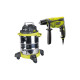 Pack RYOBI Aspirateur eau et poussière - 1250W - 20L - RVC-1220I-G - Perceuse à percussion - 800W - RPD800K