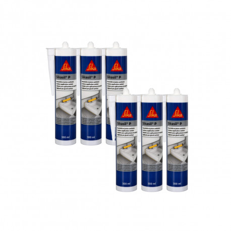 Lot de 6 mastics silicone universel SIKA Sikasil-P Marine - Blanc - 300ml