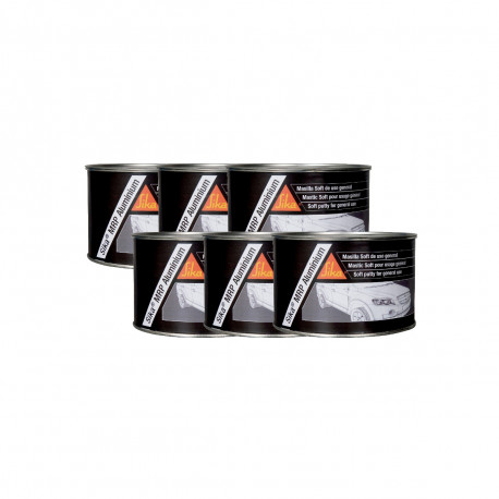 Lot de 6 mastics aluminium fin pour réparation de carrosserie - SIKA MRP Aluminium - Gris - 2,5kg