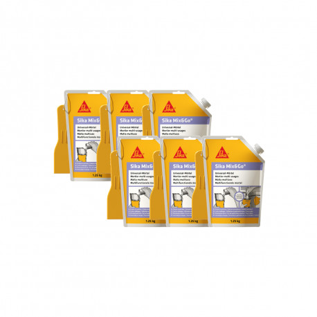 Lot de 6 mortiers de réparation prêt à mélanger - SIKA Mix & Go - Gris - 1,25kg