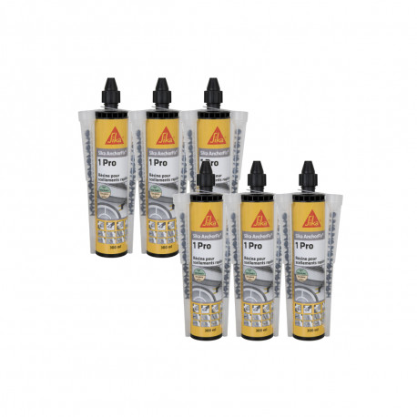 Lot de 6 résines de scellement chimique rapide SIKA Anchorfix-1 Evolution - Gris - 300ml