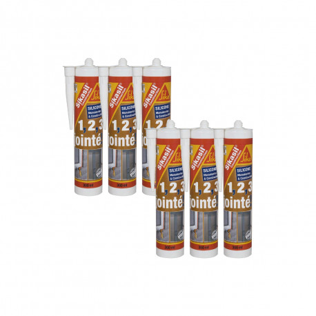 Lot de 6 mastics silicone SIKA Sikasil construction - Transparent - 300ml