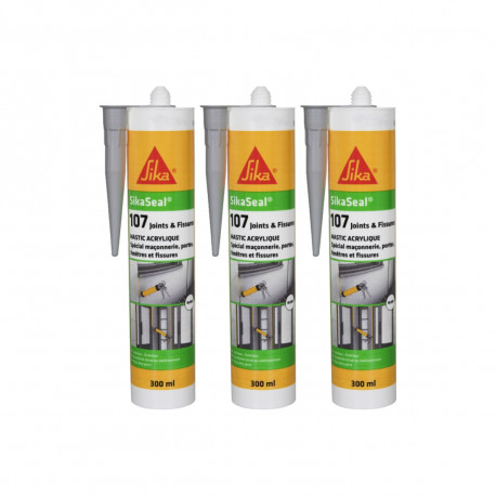 Lot de 3 mastics acryliques SIKA Sikaseal 107 Joint et fissure - Gris - 300ml