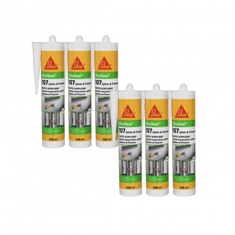 Lot de 6 mastics acryliques SIKA Sikaseal 107 Joint et fissure - Blanc - 300ml