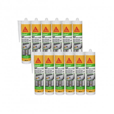 Lot de 12 mastics acryliques SIKA Sikaseal 107 Joint et fissure - Blanc - 300ml