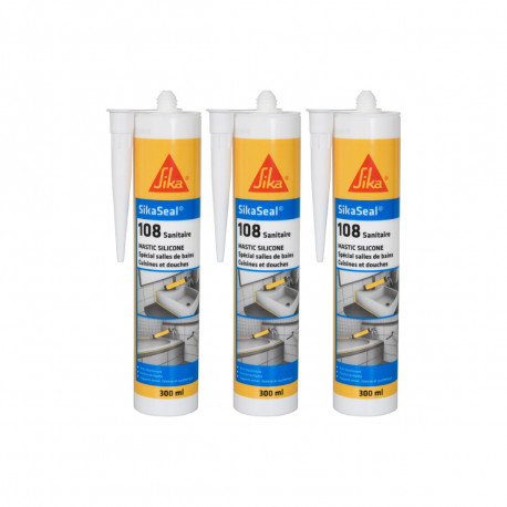 Lot de 3 mastics silicones anti-moisissure SIKA Sikaseal 108 Sanitaire - Transparent - 300ml